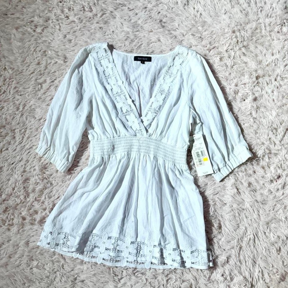 Eyelet Floral Milkmaid Prairie Cottage Core Whimsical Feminine Top Womens M Boho